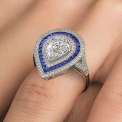3.51CT White & Blue Simulated Sapphire Triple Halo Style Women Engagement Ring