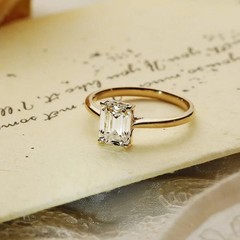 3CT Emerald Cut Lab-Created Solitaire Women Wedding Ring 14K Yellow Gold Plated