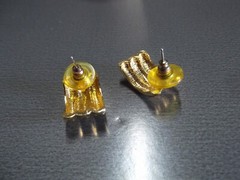 1 Pair Old 1″in Stud Gold Tone Bars 1/4 Moon Shape