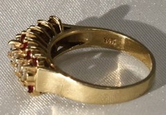 14K Yellow Gold 3 Row Diamond and Ruby Ring 3.2 grams – Size 5.5-6