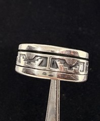 Big Vintage Mexico Sterling Silver 925 Tribal Pattern Spinner Ring Size 11.75