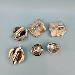 Vintage Clip On Earrings Lot Silver Tone Textured Modernist 1 Signed Monet