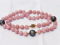 CHINESE VINTAGE ENAMEL LAVENDER QUARTZ BEAD NECKLACE, Silver Clasp