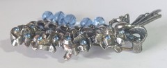 Vintage Pot Metal Floral Spray Brooch w/ Blue Rhinestones & Blue Dangling Beads