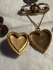 Lot Of 3: Victorian Locket, Clover, Etc. Brooches One Marked 1/20 12k GF
