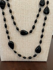 Vintage Jet Black Glass Necklace Long Strand Opera Flapper Goth 48″