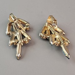 Vintage Rhinestone Brooch Clip Earrings Set Blue Waterfall Articulated Designer