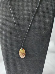 Estate Sale! Brown Oval Cabochon Stone Pendant Necklaces Leather Adjustable Cord