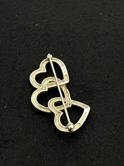 Tiffany & Co Triple Heart Brooch Pin Sterling Silver 925 Open Heart Design 1984