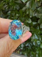 VINTAGE LARGE OVAL CUT BLUE TOPAZ SOLITAIRE RING 925 STERLING SILVER STATEMENT