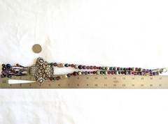 Bold 80s Eclectic Boho Roxsann Purple Floral Pewter Repousse Statement Necklace