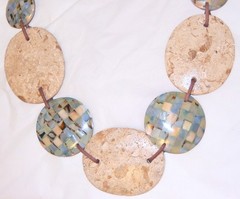 1980’s Inlay Statement Necklace Carved Horn Dyed Geomentric Beads