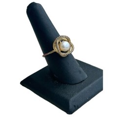 18K Gold Plated CZ Faux Pearl Minimalist Dainty Ring Adjustable Stackable