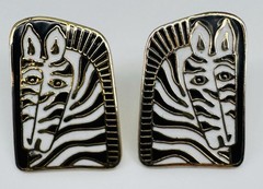 VTG Laurel Burch “Zebra Mare” Cloisonné Stud Earrings Gold Tone SIGNED 1” Fun