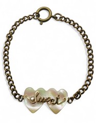 Vintage WWII Era Script Sweetheart Heart Bracelet GF Gold Filled & Antiqu Brass