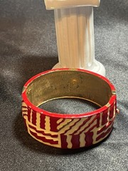 Vintage Lanvin Paris Couture Runway Red, Cream and Gold Enamel Bracelet-RARE!