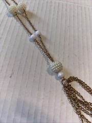 Vintage Gold Metal And Bead Necklace 20” Imitation Pearl