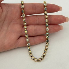 Vintage AB Rhinestone Choker Gold Tone Sparkly Glam Necklace 14.5″