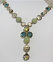 VTG Lonna & Lilly Statement Beaded Glass Necklace Gold Green Blue Y Drop Beauty
