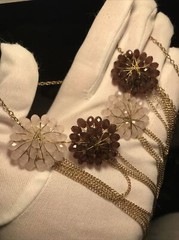 Necklace Light Pink/Purple/Burgundy Glass Bead Charm Gold Tone Chain Link 24-27”