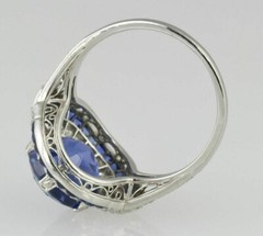 Art Deco Blue Sapphire & Lab Created Diamond 925 Sterling Silver Wedding Ring