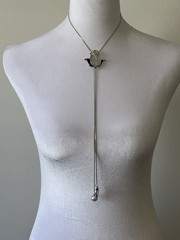Vintage Silver Bolo Slide Necklace Flower Chain Lariat Rhinestone 32”
