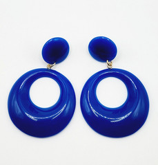 Vintage Blue Hoops Wide Bottom Retro Design Hoop Acrylic Pierced Style Earrings