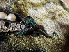 Vintage Weiss Pea Pod Brooch Rhinestones and Faux Pearls Signed