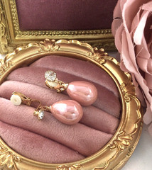 Vintage Jewellery Gold Pink Pearl Earrings Antique Deco Jewelry clip ear rings
