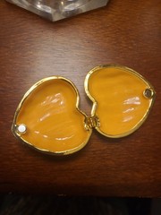 Patriotic Gold Toned W/Rhinestone Trinket Metal Heart Shaped Pill Box