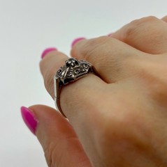 French Sterling Paste Shield Ring Size 8.25 Crab Mark Art Deco Vintage