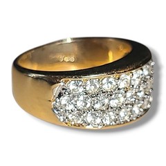 Vintage 18K HGE CZ Pave Cocktail Ring Size 8 Gold Tone Wide Band Statement
