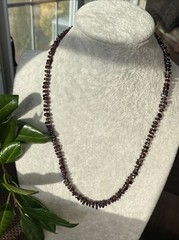 Genuine Almandine Garnet Free-Form Bead Necklace Bronze Bead Spacers Screw Clasp