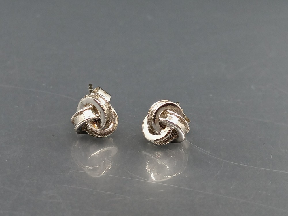 Vintage 925 Sterling Silver Knot Stud Post Earrings Minimalist Career Casual .3″