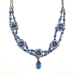 Vintage Blue Rose Necklace and Earrings Gift Set Boxed Avon 2003