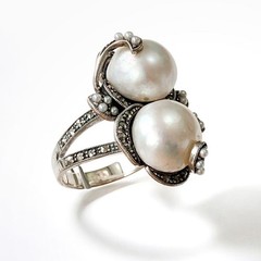 VINTAGE Vintage Baroque Pearl Marcasite Silver 925 Ring Size 7.5