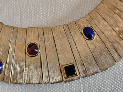 Vtg Les Bernard Gold Tone Jeweled Egyptian Revival Collar Necklace + Earrings