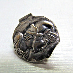 VTG. SILVER PLATED PEWTER ANCIENT EUROPEAN COIN CLIP ON LAPEL PIN
