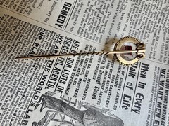 Antique 15k Reverse Painted “Florence” Reverse Painted Essex Crystal Stick Pin