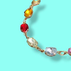 Vintage Avon NRT Foil Back Glass Gemstone Cup Chain Bracelet 8.5in Multi Color