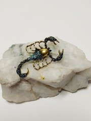 Vintage-Inspired Gold Scorpion Brooch with Teal Rhinestones