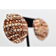 Bellini Formart Vintage Crystal Clip On Earrings Round Tiger Signed 1980s BinBK