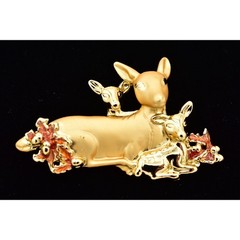 Danecraft Vintage Christmas Deer Pin Brooch Red Fawn Doe Brushed Gold Signed A19