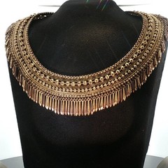 Rare Vintage Stella & Dot Egyptian Revival Necklace • Gold‑Tone Statement Bib