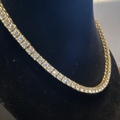 Gold Tone Round Clear Rhinestone Necklace & Vintage Clip On Earrings 15”
