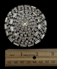 Juliana Large Clear Colorless Round Domed Brooch Round & Baguette Rhinestones