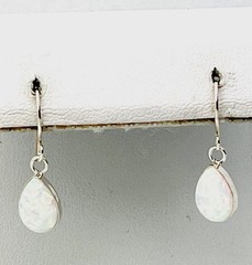 925 Sterling Silver Lab Created Pear White Opal Fishwire Pierced Earrings