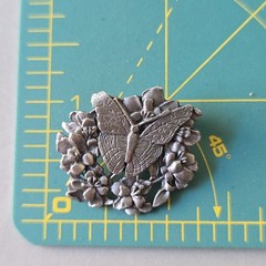 Vintage 1998 Birds And Blooms Pewter Butterfly Brooch Pin