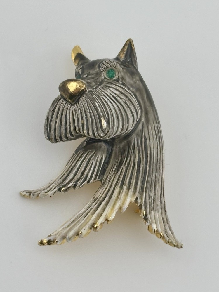 LG Linda Gal Scottish Terrior Green Rhinestone Eyes Brooch