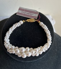 Vtg Marvella Multi Strands Faux Pearl Bracelet Original Tag